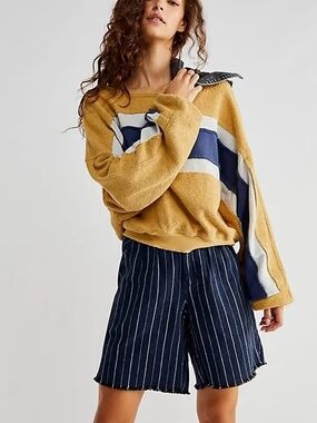 We The Free Mustard Pullover with Navy & White Stripes